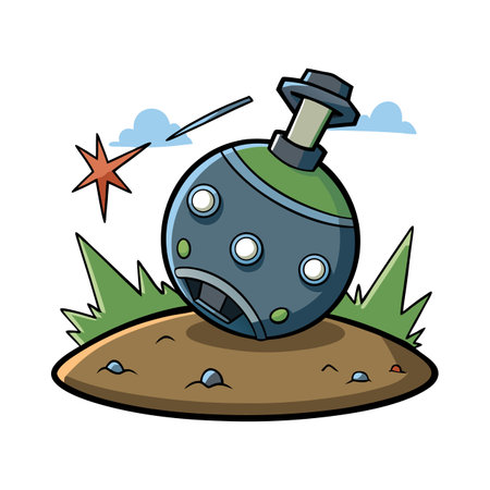 Cartoon Bomb About to Explode on Green Hillのイラスト素材