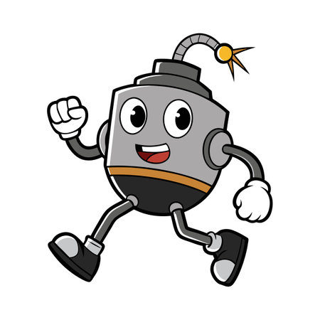 Cartoon Bomb Character Running, Animation, and Illustrationのイラスト素材