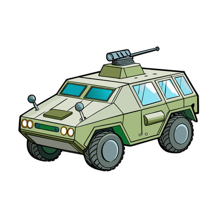 Cartoon illustration of a light green military armored vehicleのイラスト素材
