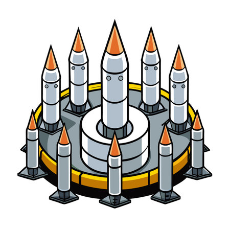 Cartoon Missile Silo Isolated, Isometric Rocket Launcher Illustrationのイラスト素材