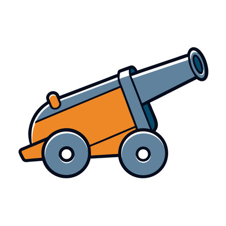 Cartoon Cannon Vector Illustration, Artillery, Weapon, Orange, Grayのイラスト素材