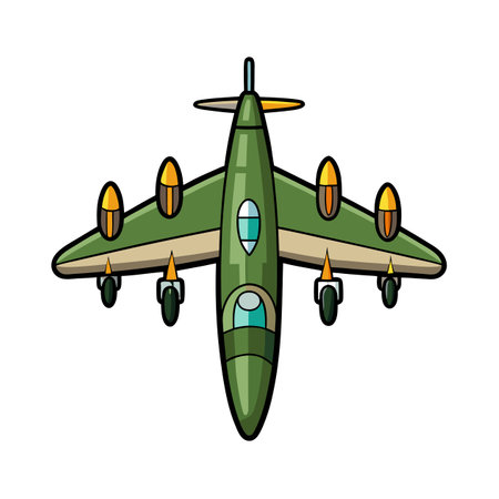 Cartoon Green Bomber Plane Illustration, Top Down Viewのイラスト素材