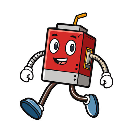Cartoon Running Juice Box Mascot Character Illustrationのイラスト素材