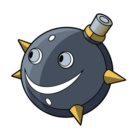 Smiling Cartoon Naval Mine with Spikes and Antennaのイラスト素材