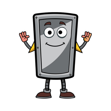 Happy Cartoon Shield Character Waving its Armsのイラスト素材