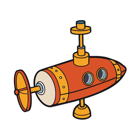 Cartoon Submarine Illustration, Orange, Yellow, Black Outlineのイラスト素材
