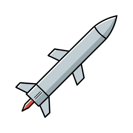 Cartoon Rocket Launching with Flame Illustration on Whiteのイラスト素材