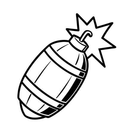 Burning Bomb Illustration - Black and White Cartoon Styleのイラスト素材