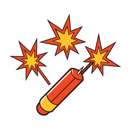 Cartoon Dynamite Stick with Explosion Starbursts Illustration