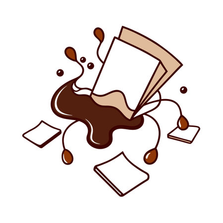Spilled chocolate on stack of paper and tilesのイラスト素材