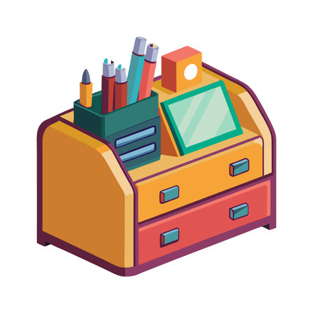 Colorful artist's desk organizer with drawers and suppliesのイラスト素材