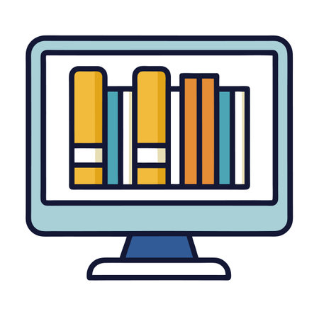 Online Library Icon: Computer Screen Displaying Bookshelfのイラスト素材
