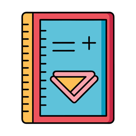 Colorful math notebook with ruler, equations and diagramのイラスト素材