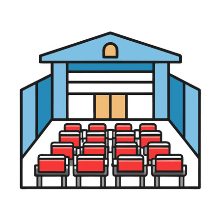 Theater Auditorium with Red Seats, Blue Building Illustrationのイラスト素材