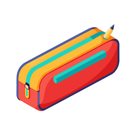 Isometric pencil case with pencil, education and learningのイラスト素材