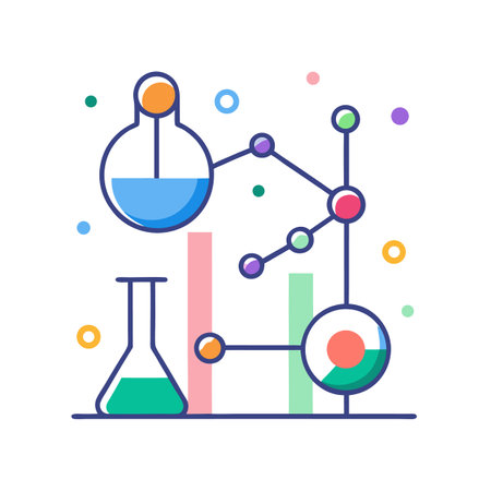 Colorful Science Lab Icon: Flask, Molecule, Analysisのイラスト素材