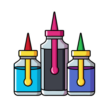 Colorful ink bottles vector icon isolated on whiteのイラスト素材