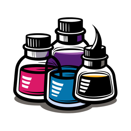 Four bottles with different colored inks illustrationsのイラスト素材