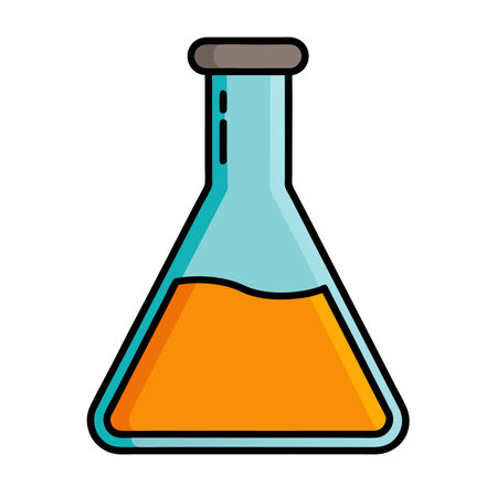 Cartoon Erlenmeyer flask with orange liquid illustration vectorのイラスト素材