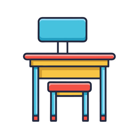Colorful Cartoon School Desk and Chair Illustrationのイラスト素材