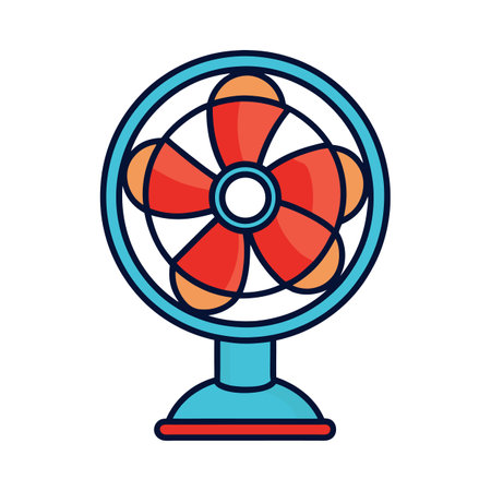 Retro Desk Fan Illustration in Red and Blueのイラスト素材