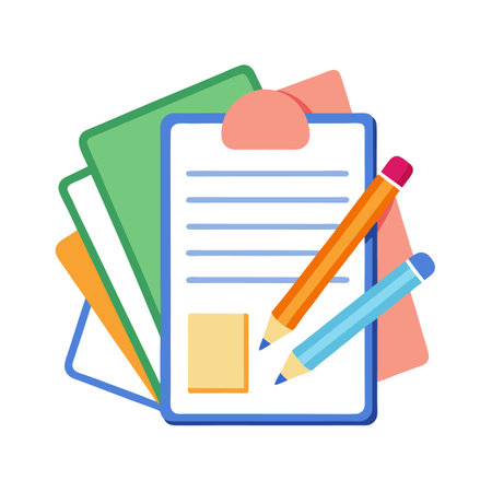 Clipboard with Paper, Pencils, and Notes Illustration Iconのイラスト素材