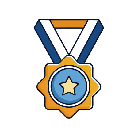 Star Medal Icon Illustration with Blue Ribbon Styleのイラスト素材