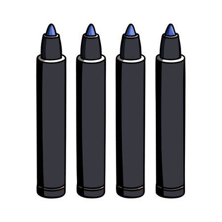 Blue markers lined up, stationery and office supplyのイラスト素材
