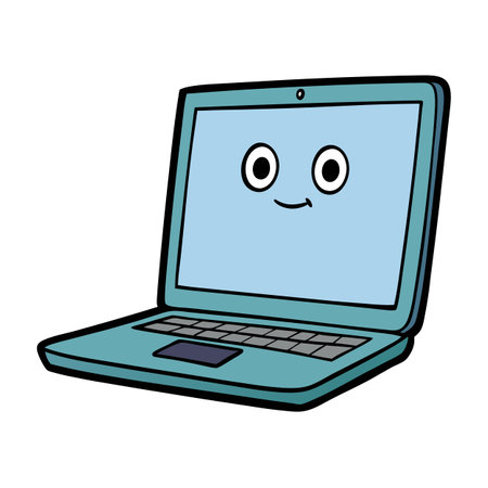 Cartoon laptop computer with a smiling face illustrationのイラスト素材