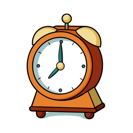 Orange cartoon alarm clock showing the time eightのイラスト素材