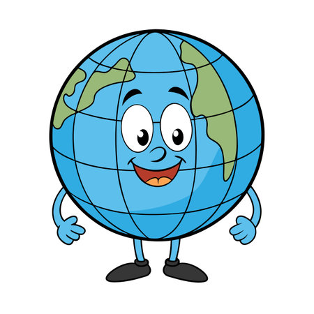 Happy Globe Cartoon Character Vector Illustration Graphic Designのイラスト素材
