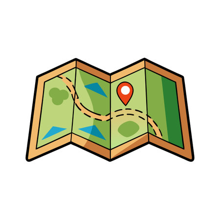 Folded Map with Location Marker, Vector Illustrationのイラスト素材