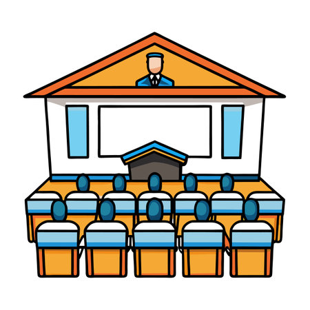 Conference speaker in front of an audience illustrationのイラスト素材