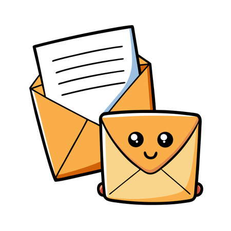 Cute Mail Cartoon Illustration: Open Envelope with Letterのイラスト素材