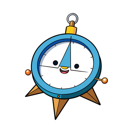 Cartoon compass character with smiling face illustration vectorのイラスト素材