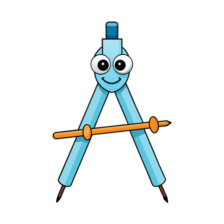 Cute Cartoon Compass Icon Vector Illustration on Whiteのイラスト素材