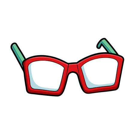Cartoon red framed glasses with green arms designのイラスト素材