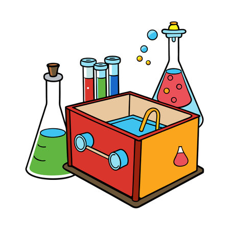 Whimsical Cartoon Chemistry Set with Beakers and Bubblesのイラスト素材