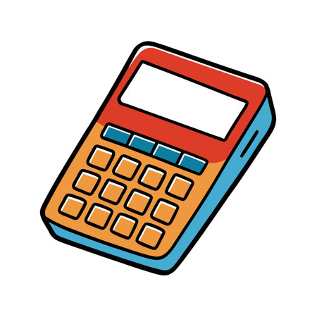 Colorful cartoon calculator with red, orange, and blue elementsのイラスト素材