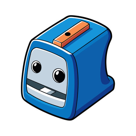 Cartoon blue pencil sharpener with face, on whiteのイラスト素材