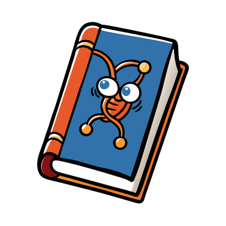 Cartoon book with crazy dna molecule, science educationのイラスト素材