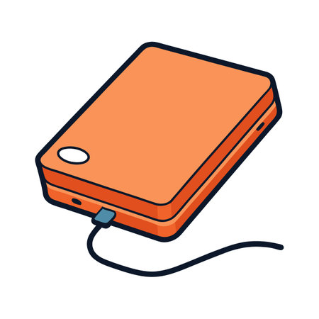 Cartoon orange portable hard drive with a cableのイラスト素材