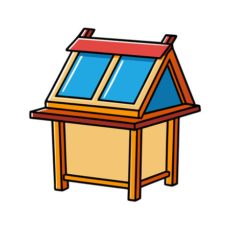 Cartoon house with blue windows and red roofのイラスト素材