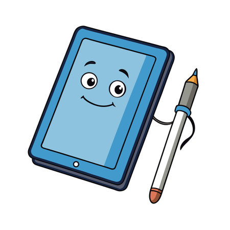 Cartoon Tablet with Smiling Face and Stylus Illustrationのイラスト素材