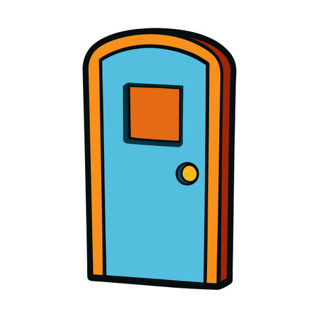 Cartoonish Light Blue Door with Window Illustration Designのイラスト素材