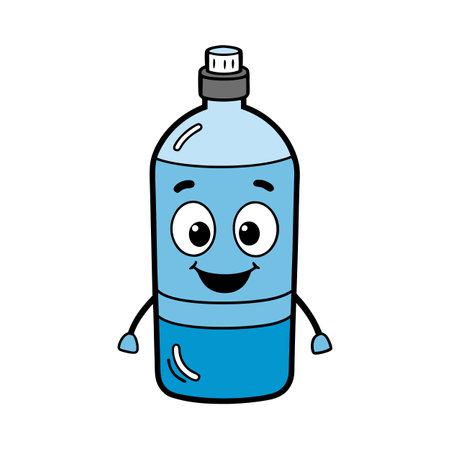 Cartoon water bottle character illustration on white backgroundのイラスト素材