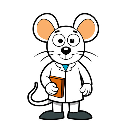 Cartoon Mouse Scientist Holding a Book, Vector Illustrationのイラスト素材