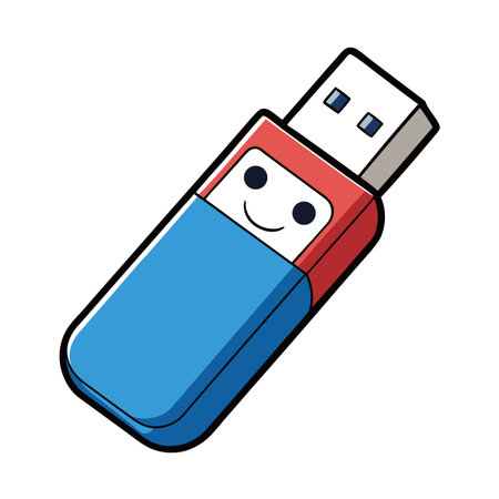 Cute USB Drive Cartoon Vector Illustration with Smile