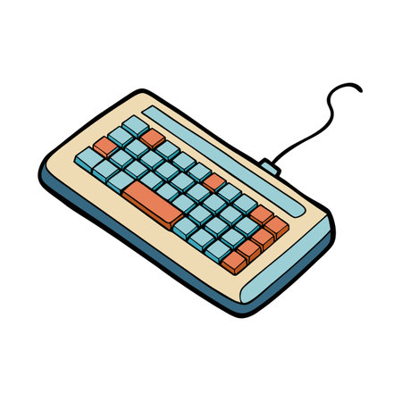 Cartoon computer keyboard vector illustration with cord designのイラスト素材