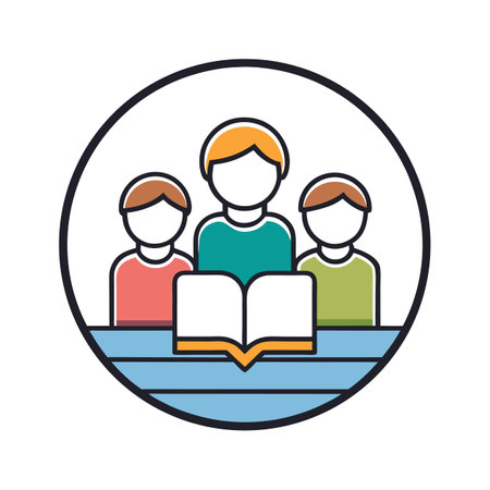 Teacher and students reading book in classroom vectorのイラスト素材